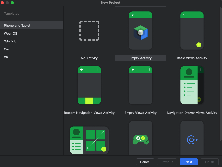 안드로이드 스튜디오에서 Activity 선택